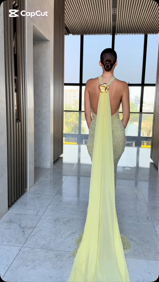 Lida Couture gown with a long flowing train